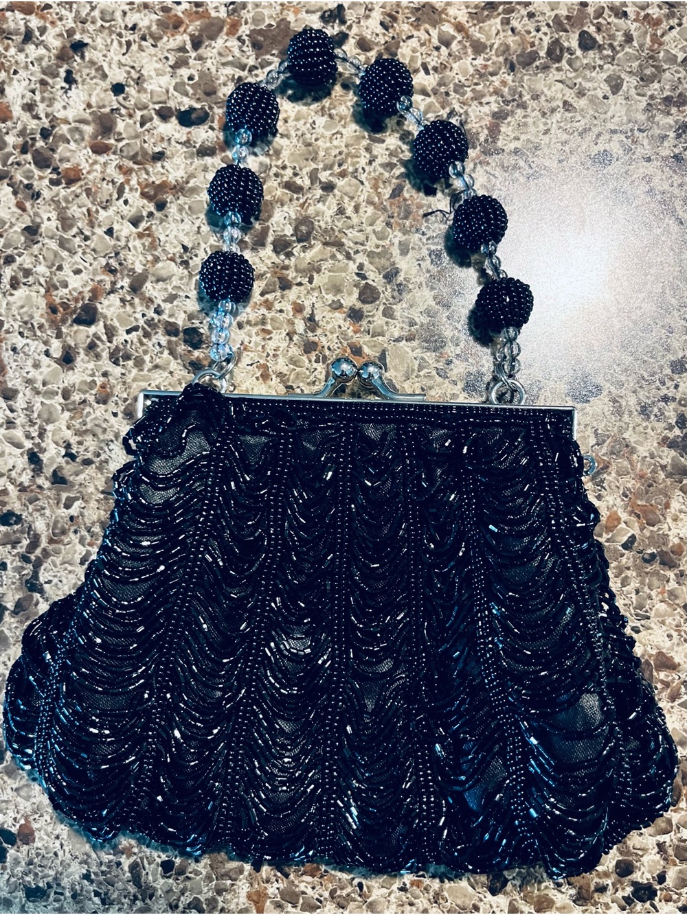 Stephanie  Black Beaded Evening Clutch with Beaded Handle